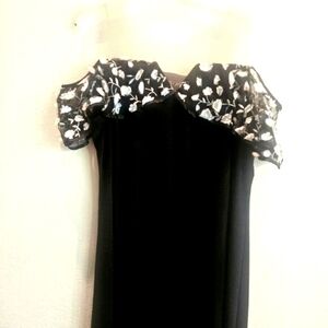 PRELUDE BLACK COQUETTE DRESS XL A line Stretchy,white floral Vacay Resort